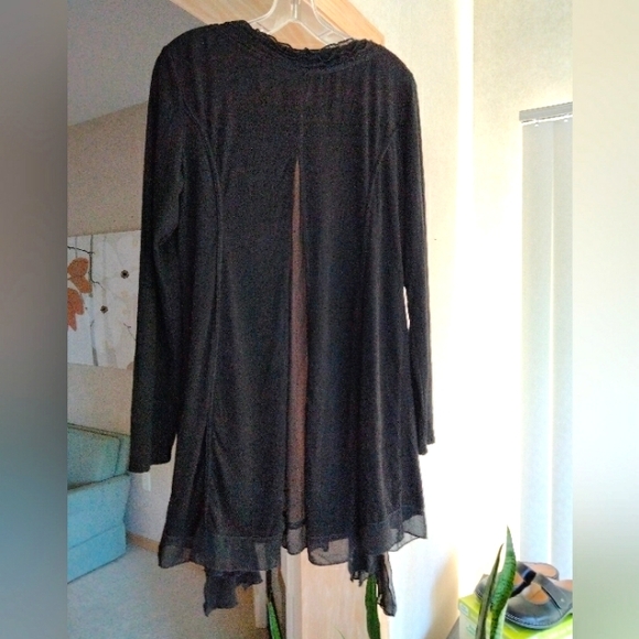 Black MOLLO RELLO Faux Suede Stretch Mix Media Longline Cardigan S/M - Picture 3 of 14